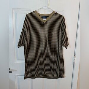 Polo by Ralph Lauren Black and Tan Striped Short Sleeve Tee